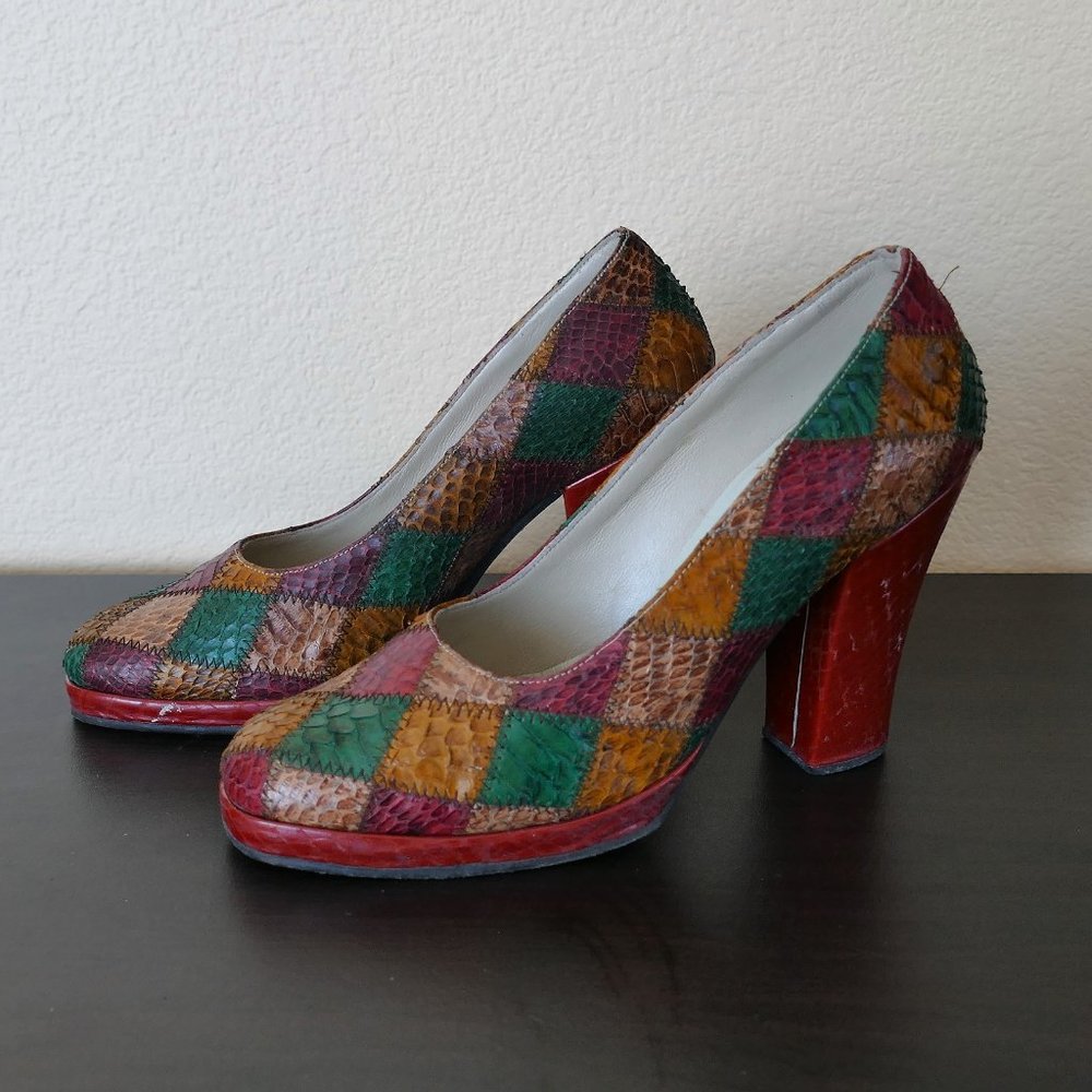 Multicolored Snake-leather Heels - Size 6